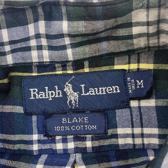 Ralph Lauren Men’s Blake Plaid Sz M Long Sleeve Button Down Shirt Blue Green - Picture 4 of 9